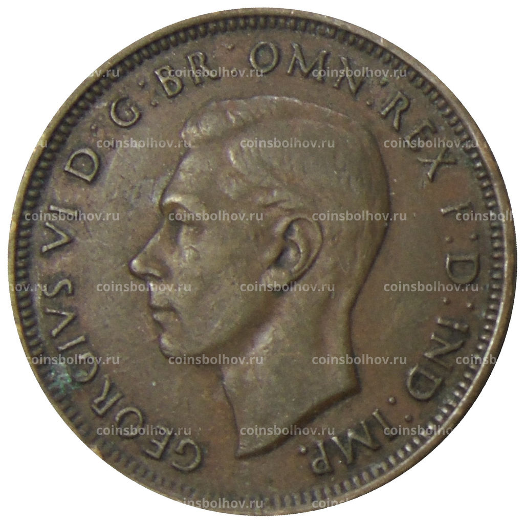 Монета 1/2 пенни 1938 года Австралия