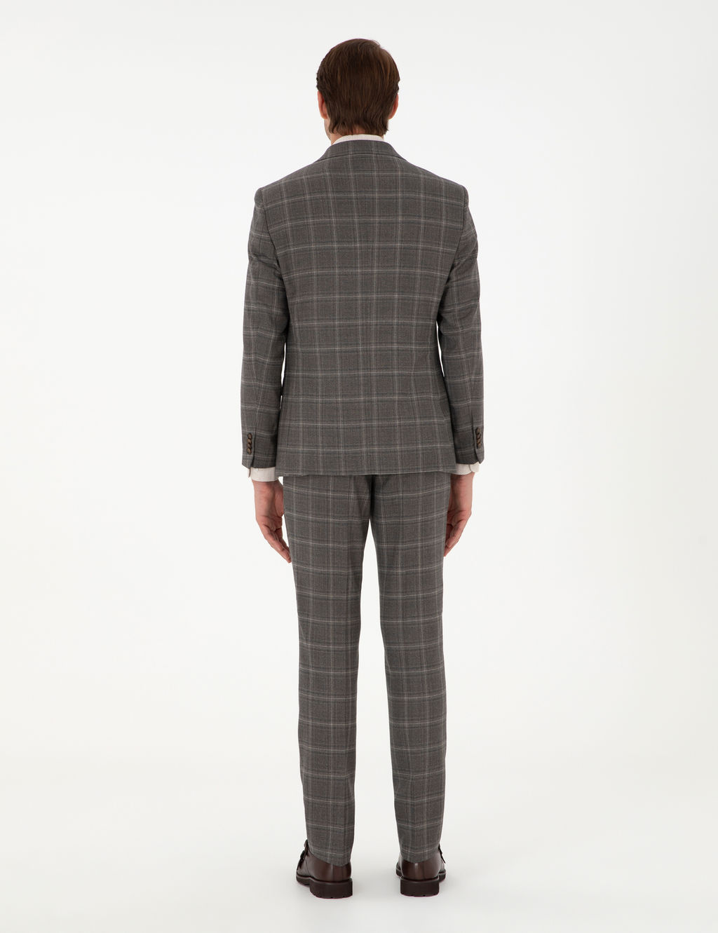 Kahverengi Slim Fit Ekose Y_nl_ Tak_m Elbise