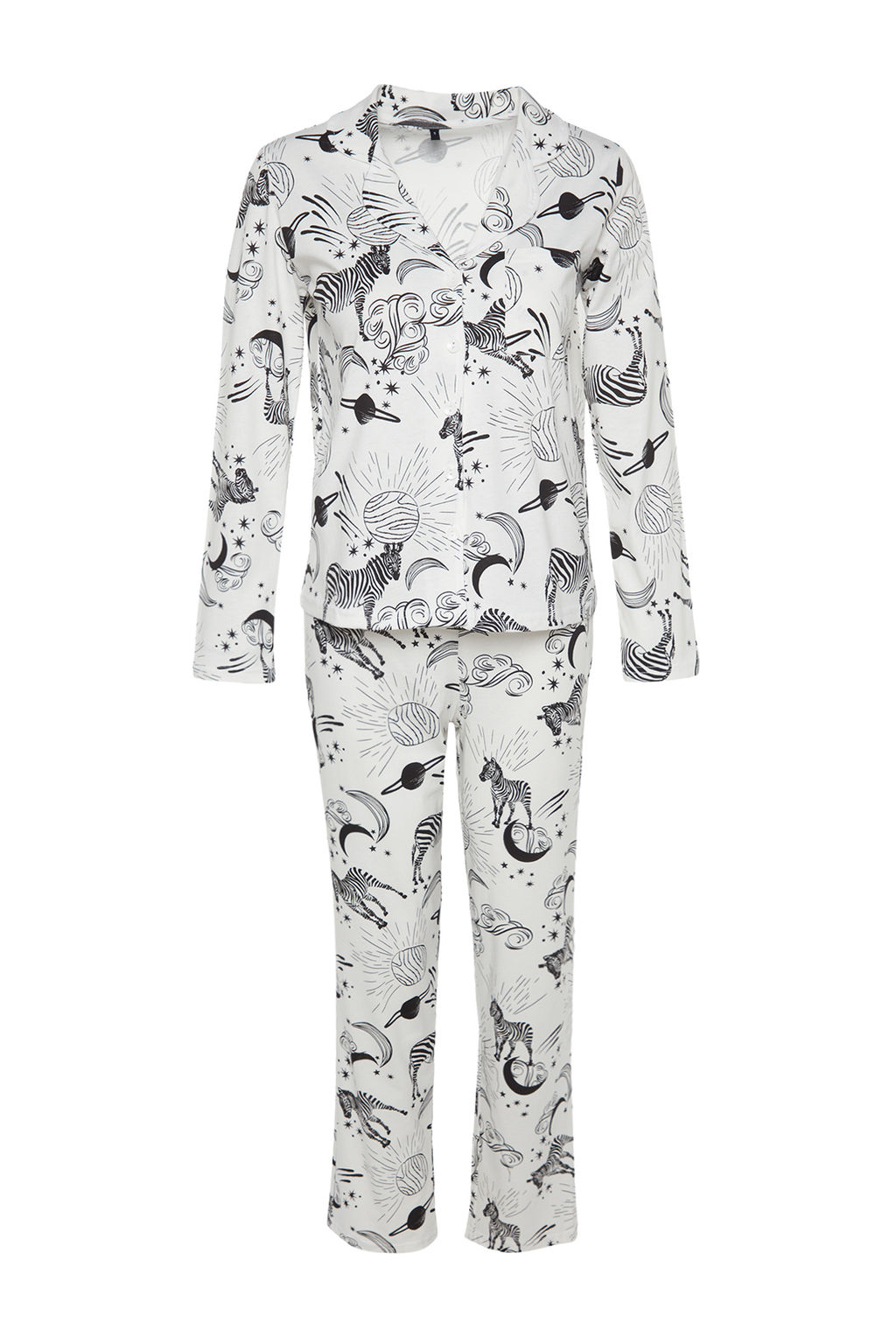 Trendyolmilla Ekru %100 Pamuklu Ay?c?kl? Gomlek-Pantolon Orme Pijama Tak?m? THMAW24PT00002  фото 31