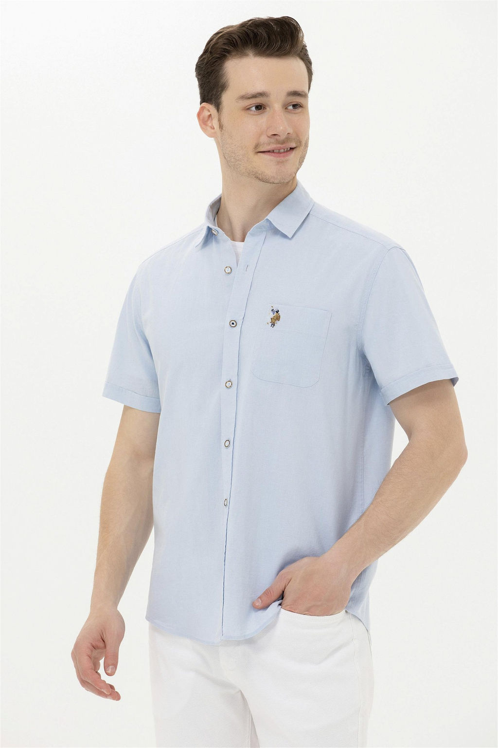 Мужская голубая рубашка с коротким рукавом - U.s. polo assn фото 2