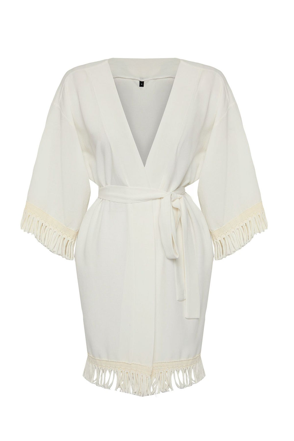 Ekru Mini Dokuma Puskullu Keten Gorunumlu Plaj Kimono&Kaftan TBESS25KM00001 - Trendyolmilla фото 5