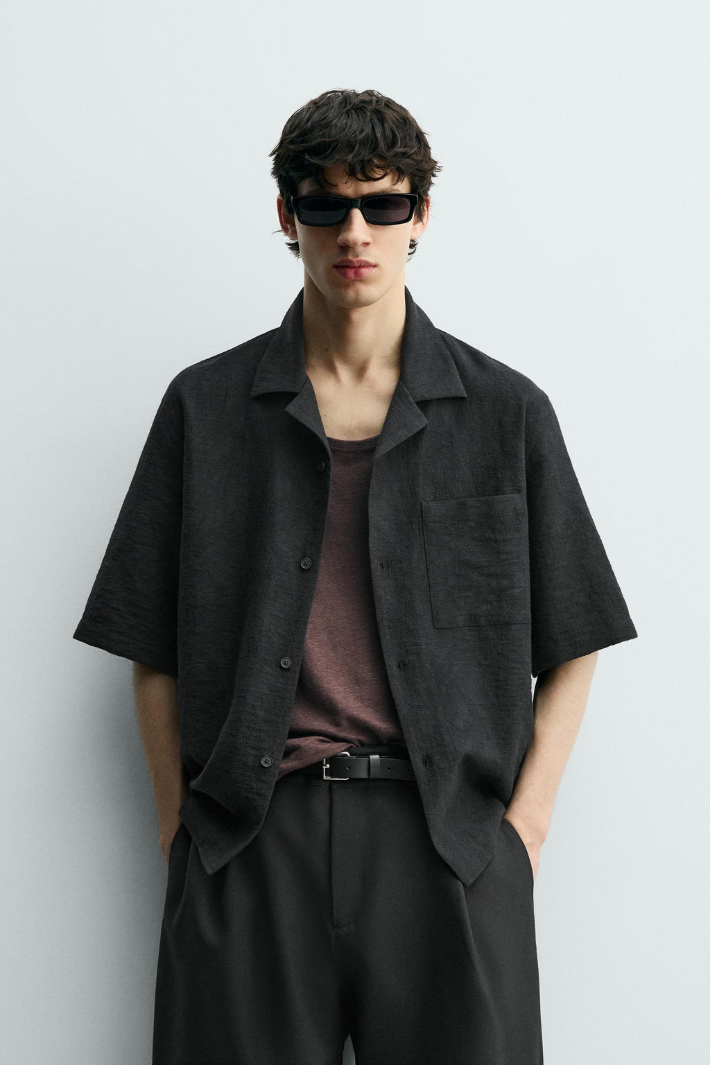 Рубашка Relaxed Fit Jacquard жаккардовая черная