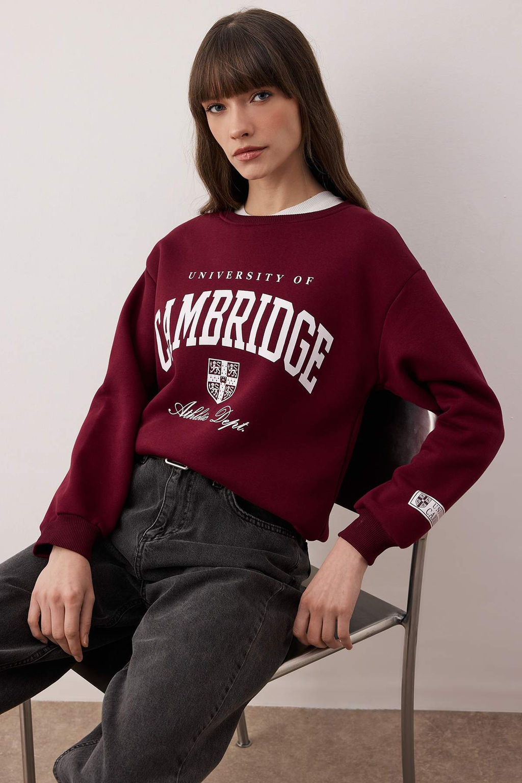 Bordo Slogan Bask?l? Bisiklet Yaka Relaxed Orme Sweatshirt TWOAW26SW00220 - Trendyolmilla фото 3