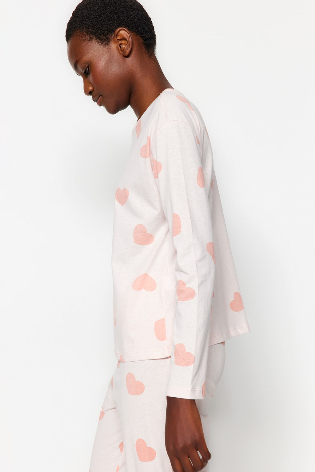 Trendyolmilla Beyaz %100 Pamuklu Kalpli Orme Pijama Tak?m? THMAW21PT0566  фото 3