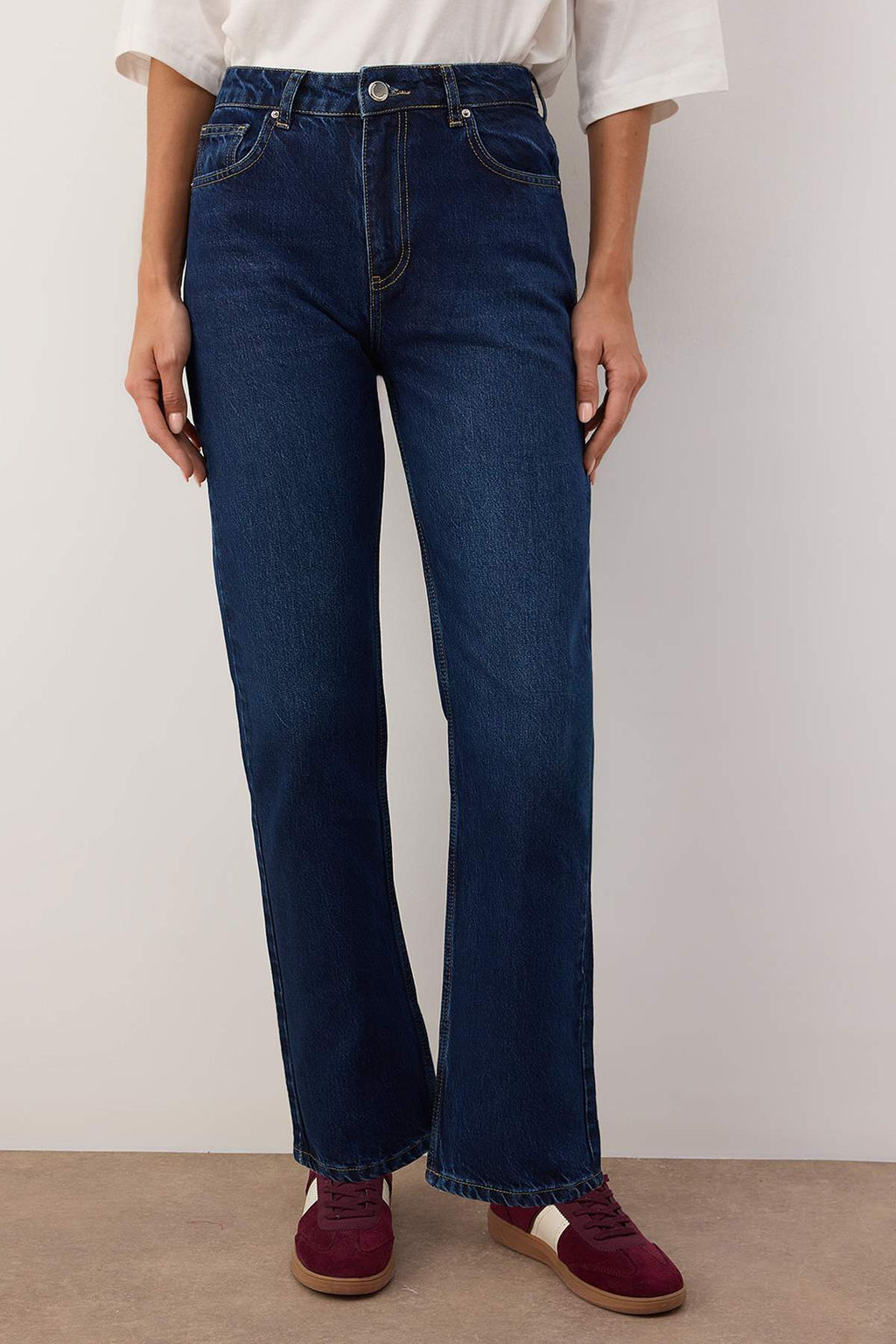 Koyu Mavi Yuksek Bel Straight Jeans TWOAW26JE00249 - Trendyolmilla фото 3