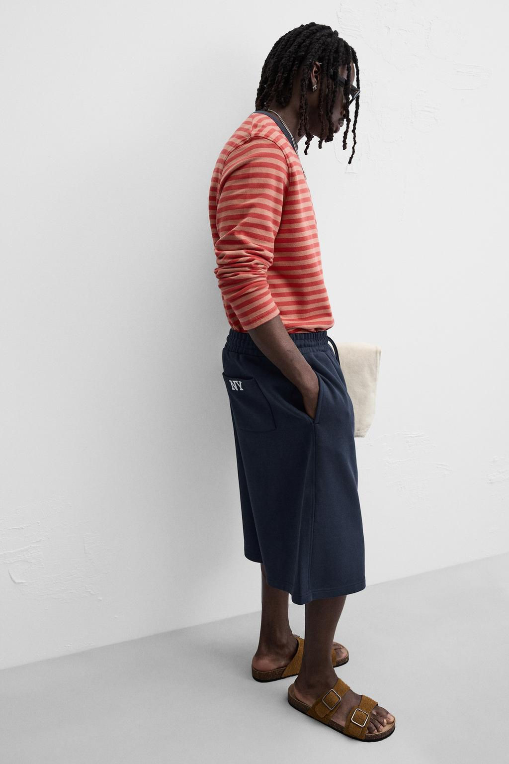 OVERSIZED FIT NY EMBROIDERED JOGGER BERMUDA SHORTS - Zara фото 5