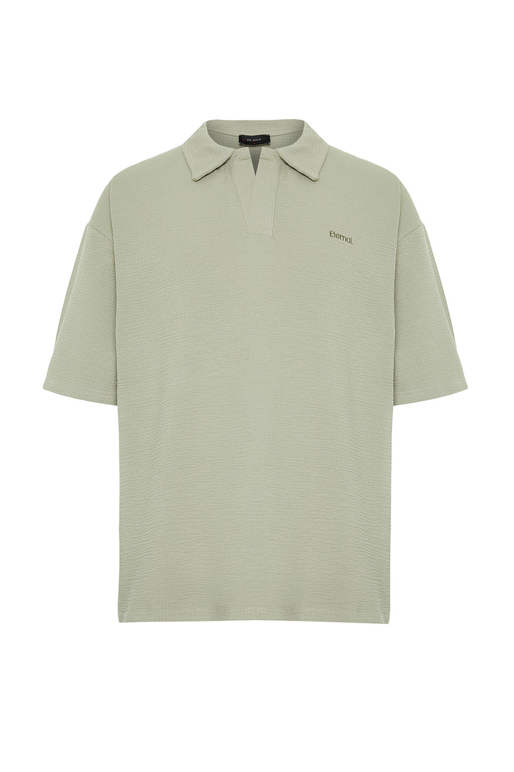 TRENDYOL MAN Premium Tas Oversize/Genis Kesim Yaz? Nak?sl? Dokulu Polo Yaka T-Shirt TMNSS24PO00011 - Trendyolmilla фото 8
