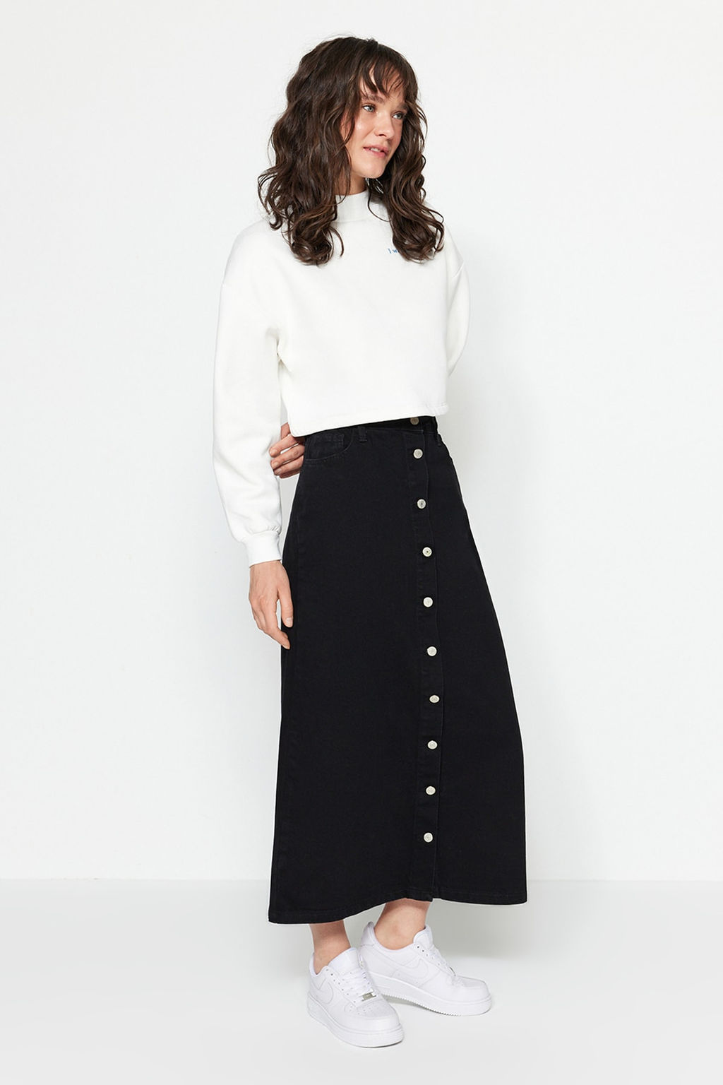 TRENDYOLMILLA Ekru Dugme Kapamal? Denim Kot Etek TCTSS23EE00024  фото 6