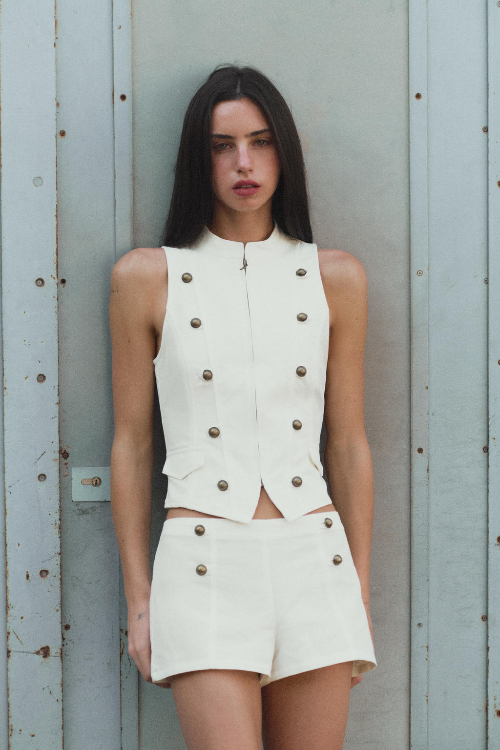 TOP BOTONES CREMALLERA / Blanco roto