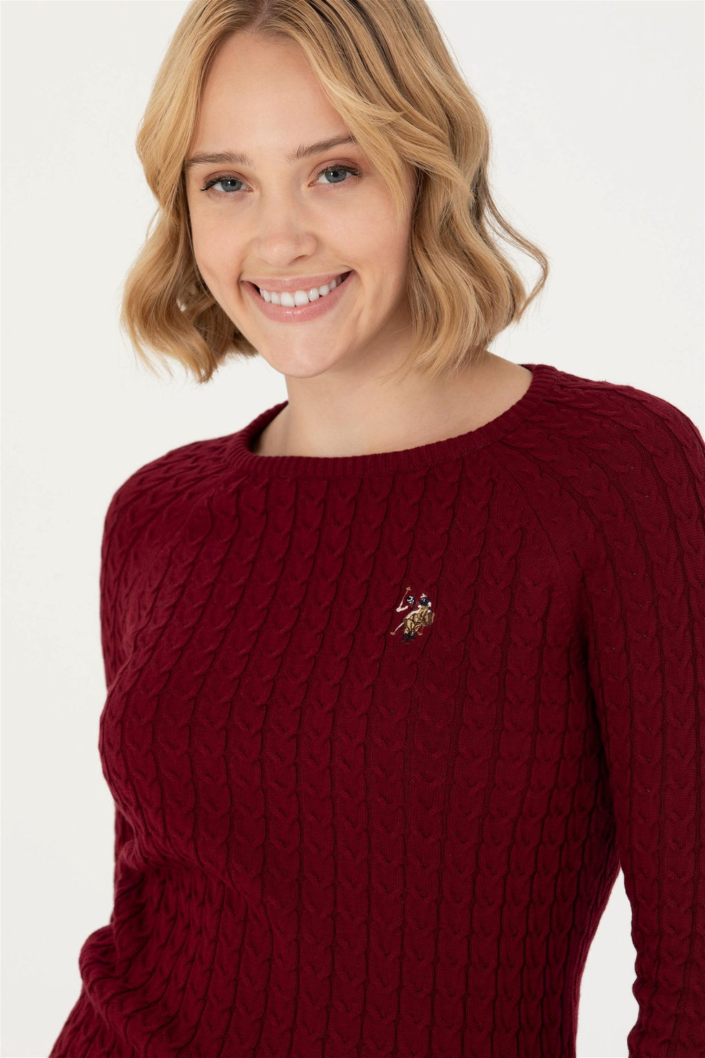 Женский бордово-красный базовый свитер с круглым вырезом Неожиданная скидка в корзине - U.s. polo assn фото 2