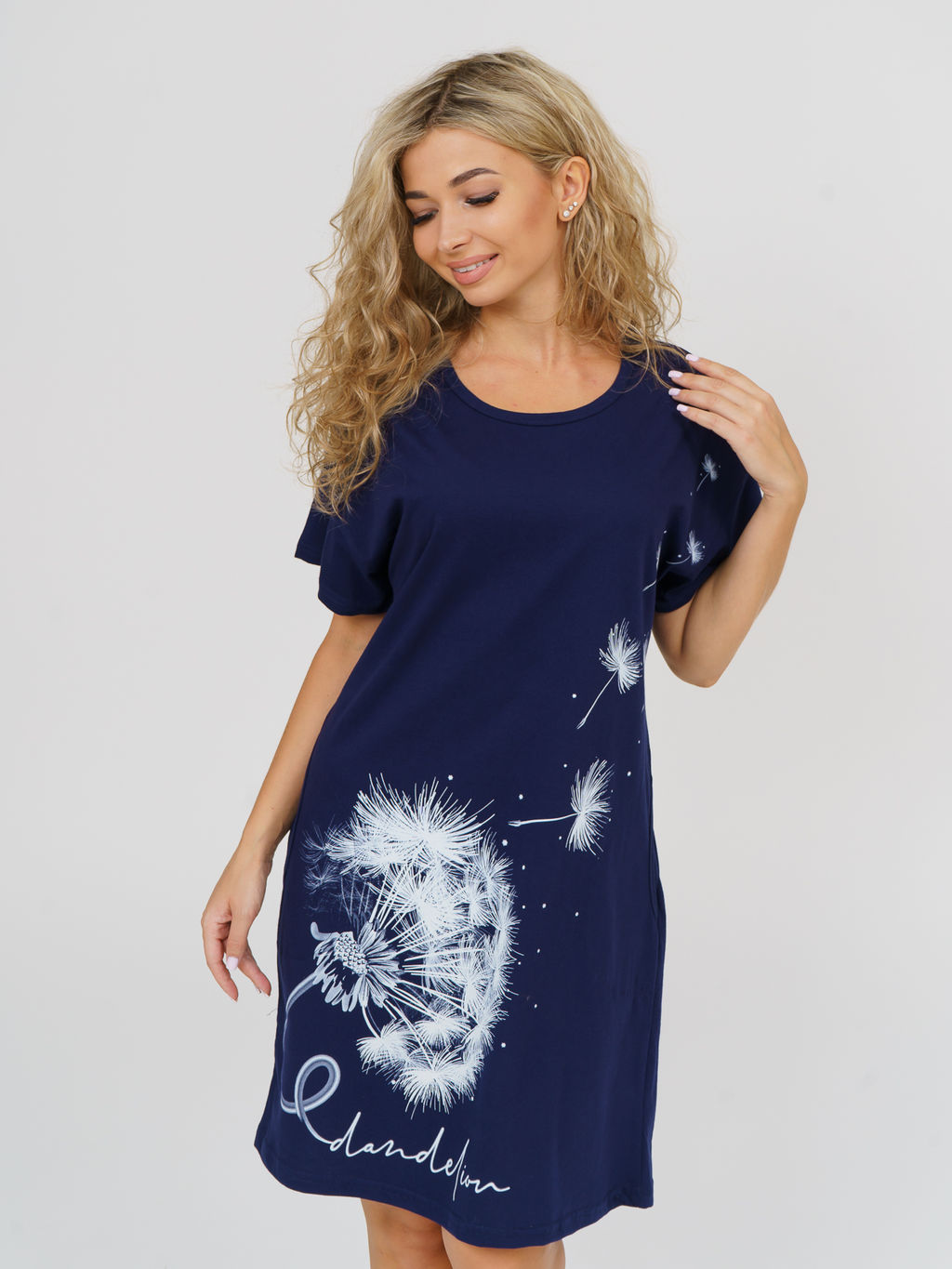 752 Футболка-туника "т.синий одуванчик"
