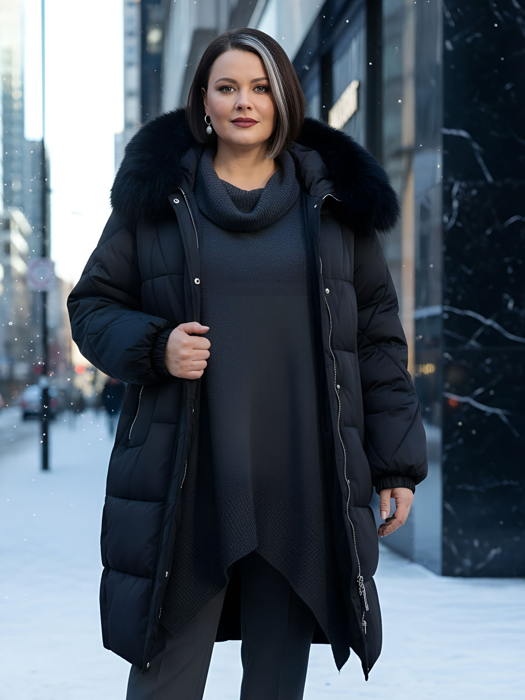 Пальто зимнее утепленное с мехом и капюшоном тренд черного цвета 7629Ch Бренд: Visdeer