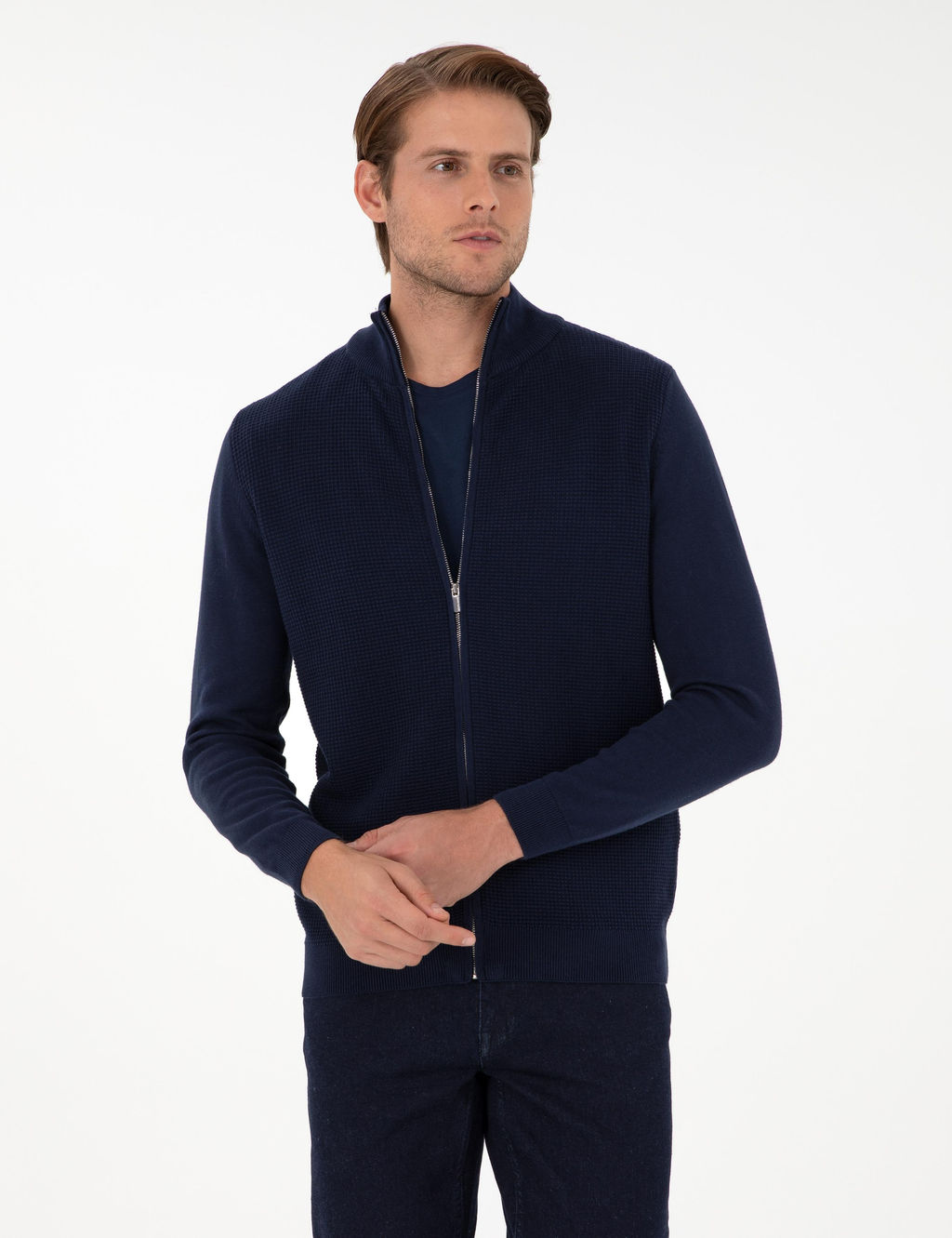 Lacivert Slim Fit Fermuarl_ Triko H_rka