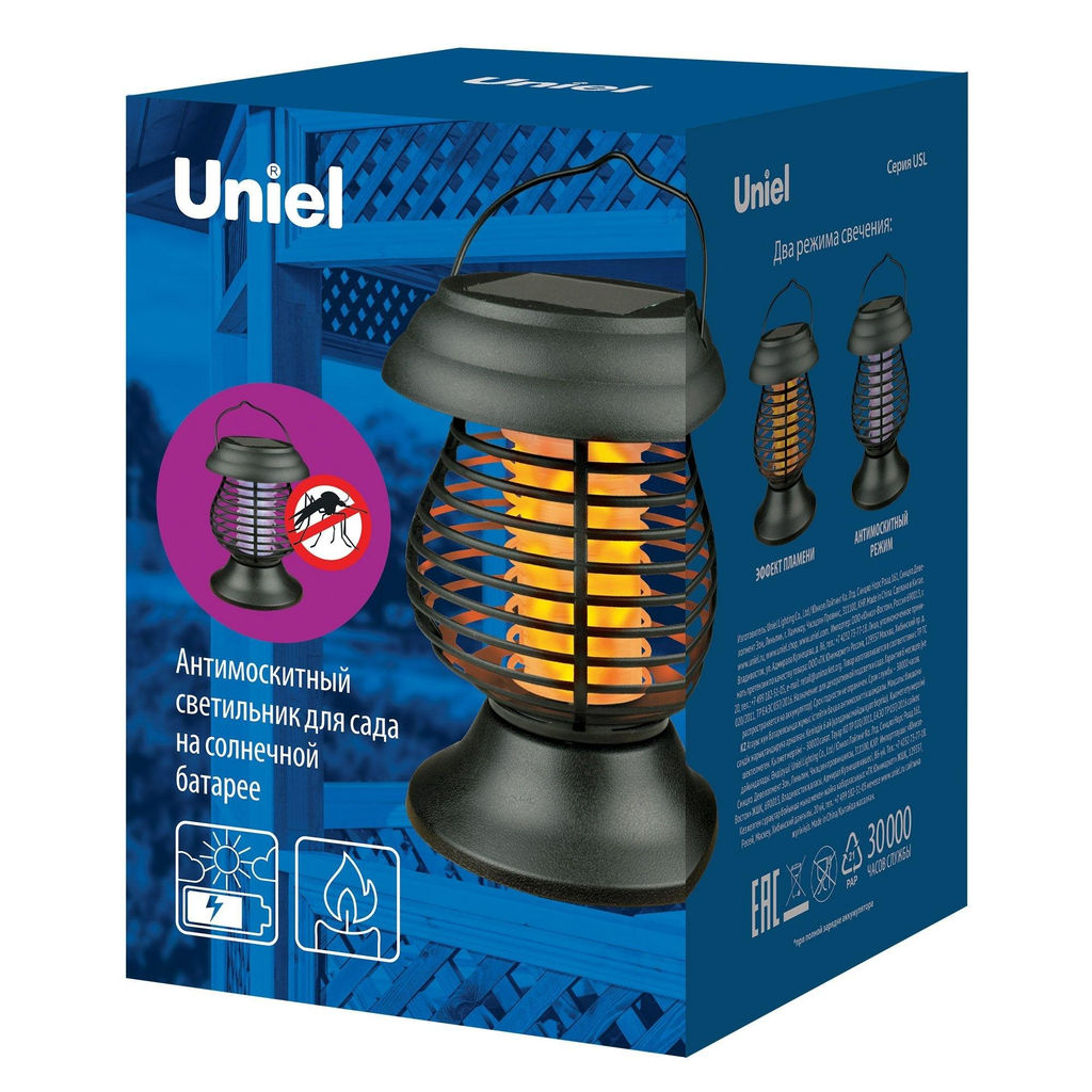 USL-F-300/PМ310 BUG ZAPPER Садовый светильник на солнечной батарее. 13 светодиодов. Эффект пламени и антимоскитный режим . 1*АА Ni-Mh аккумулятор в/к. IP44. TM Uniel. - Volpe фото 12