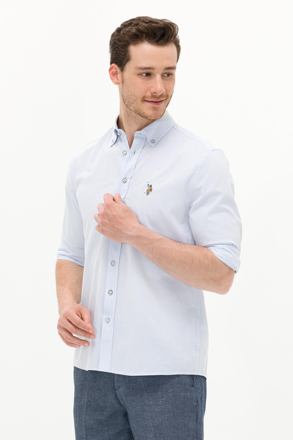 Мужская голубая рубашка с длинным рукавом - U.s. polo assn фото 3