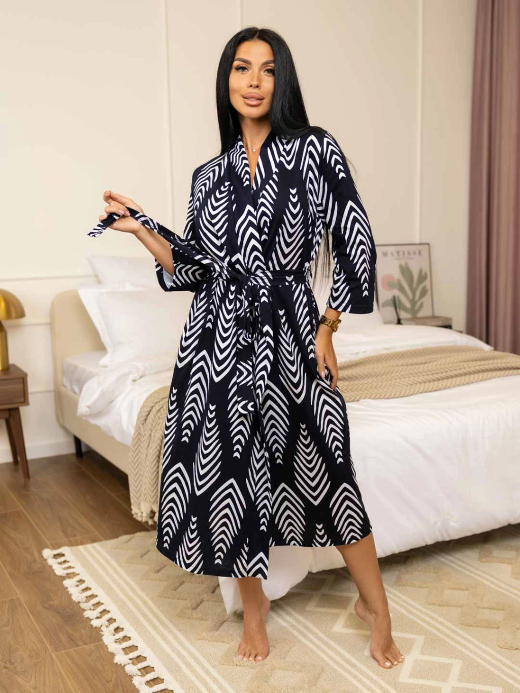 Халат женский, цвет синий белый