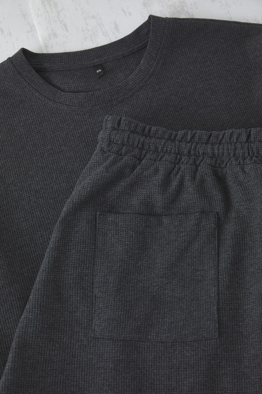 TRENDYOL MAN Antrasit Regular Fit Waffle Orme Sortlu Buyuk Beden Pijama Tak?m? TMNSS25AI00005 - Trendyolmilla фото 4