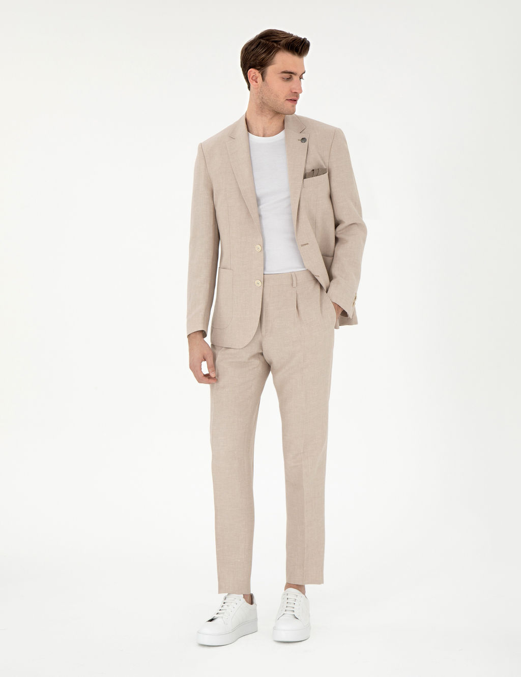 A__k Kahverengi Slim Fit Keten Kar___ml_ Ceket
