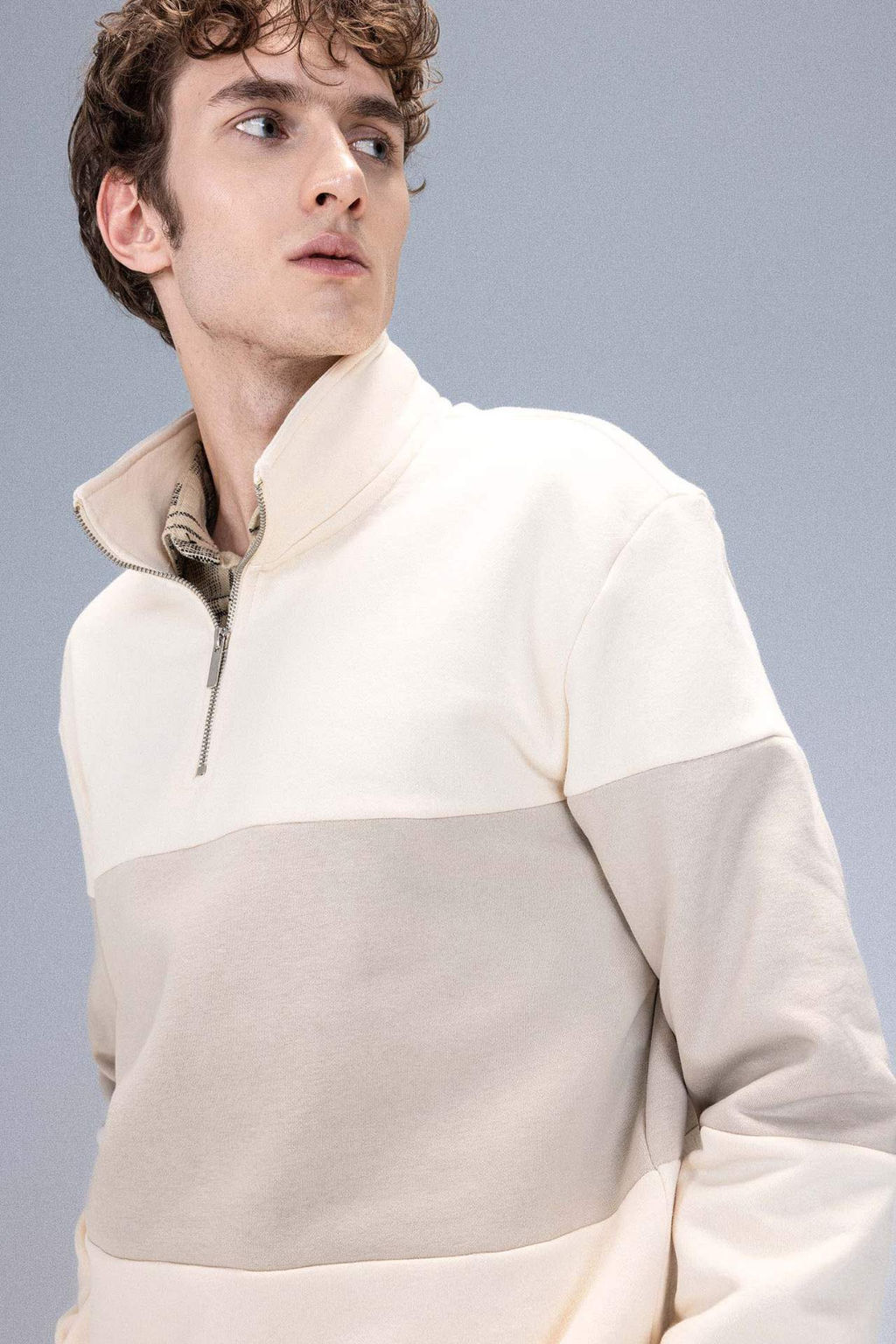 Comfort Regular Fit Rahat Kal?p Dik Yaka Fermuarl? Cizgili Kal?n Sweatshirt - Defacto фото 2