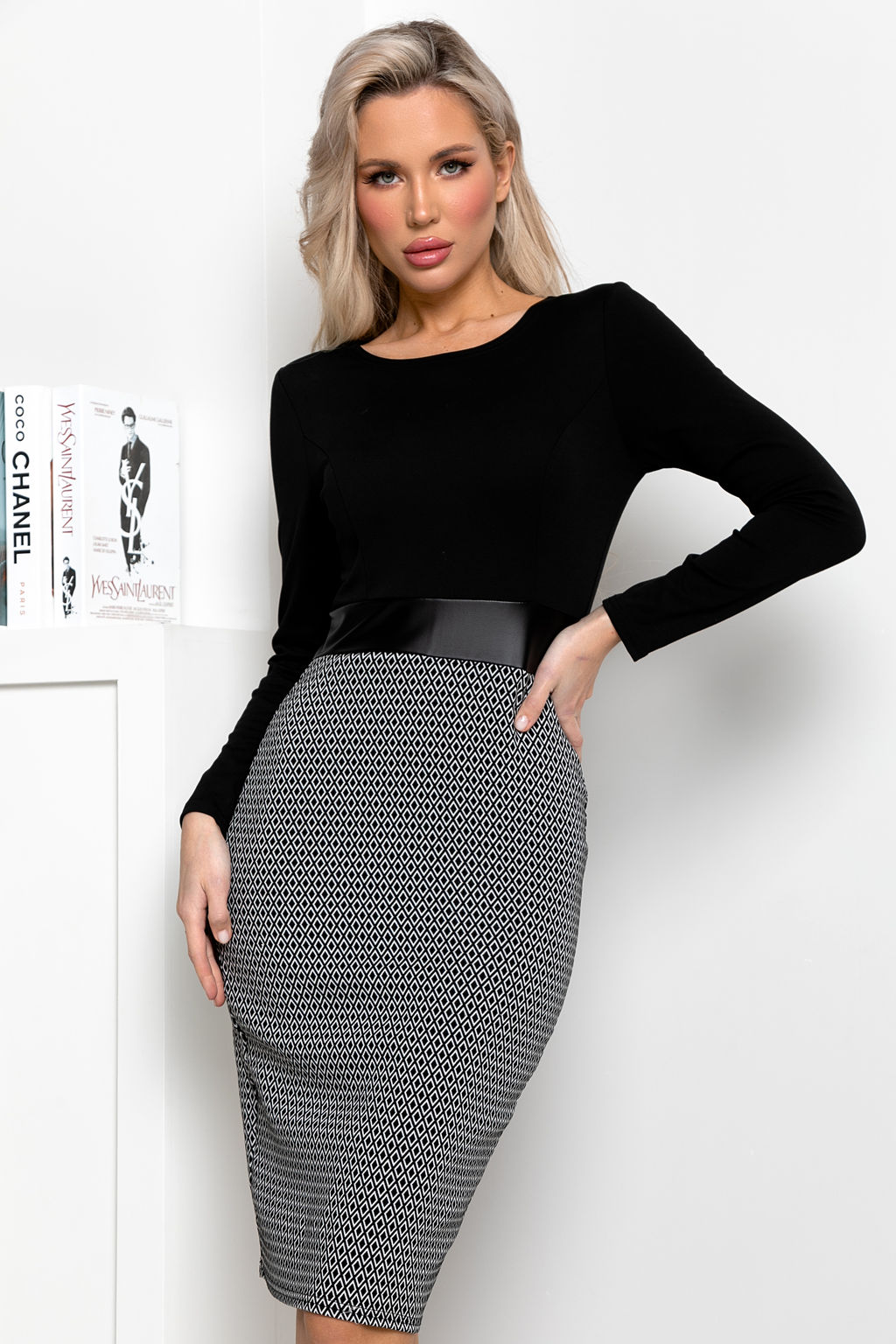 Платье Open Style 4965 серый/черный