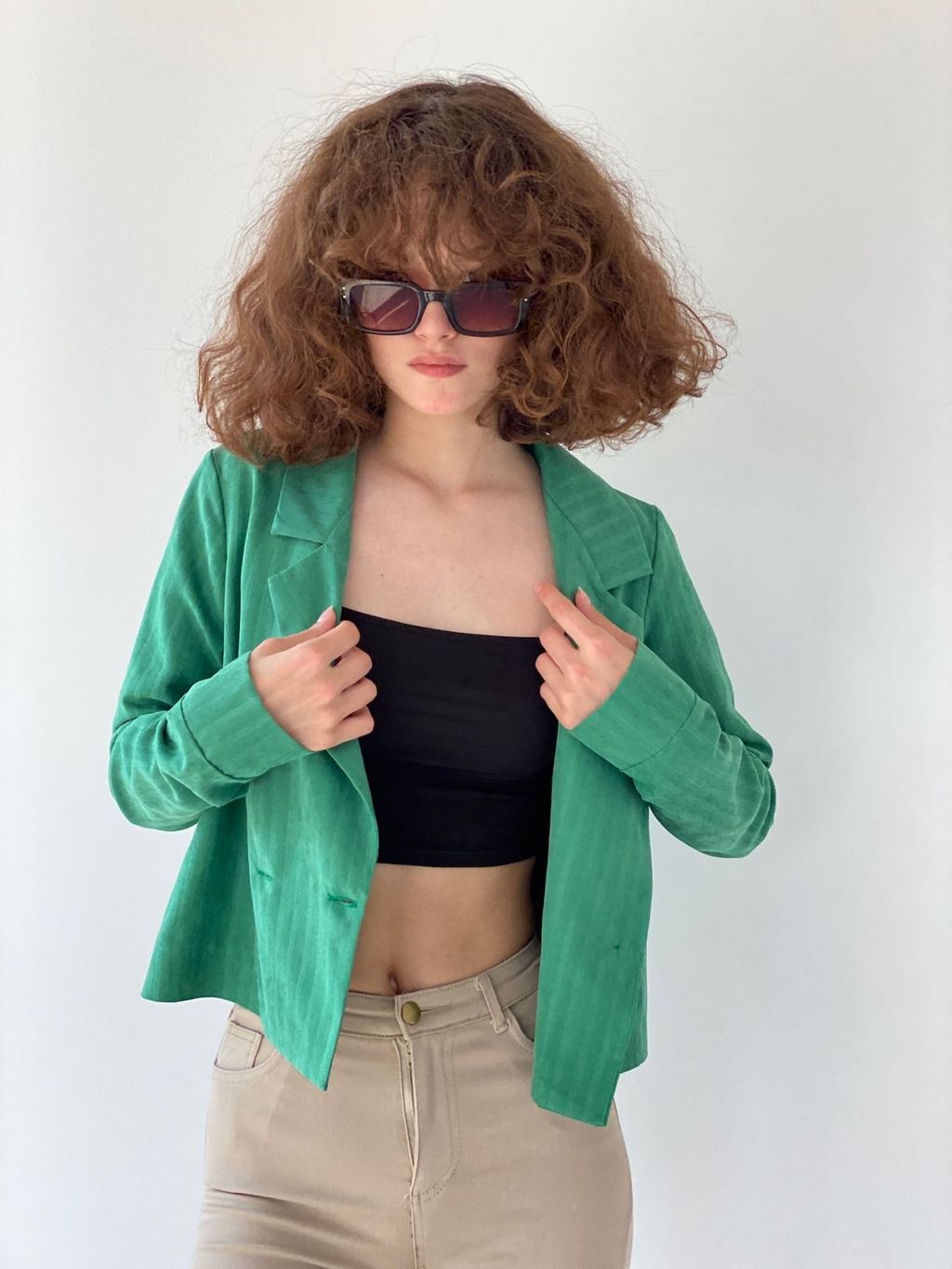 6793 Жакет укороченный двубортный в зелёном цвете - Martichelli фото 10