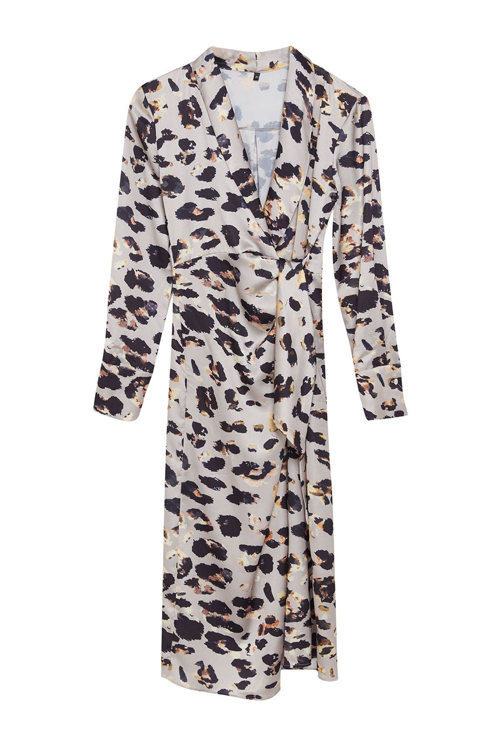 Bej Leopar Desenli Anvelop Midi Baglama Detayl? Dokuma Elbise TWOAW24EL00688