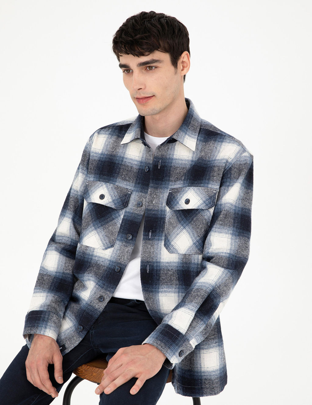Lacivert Oversize Uzun Kollu Oduncu G_mlek - Pierre cardin фото 4