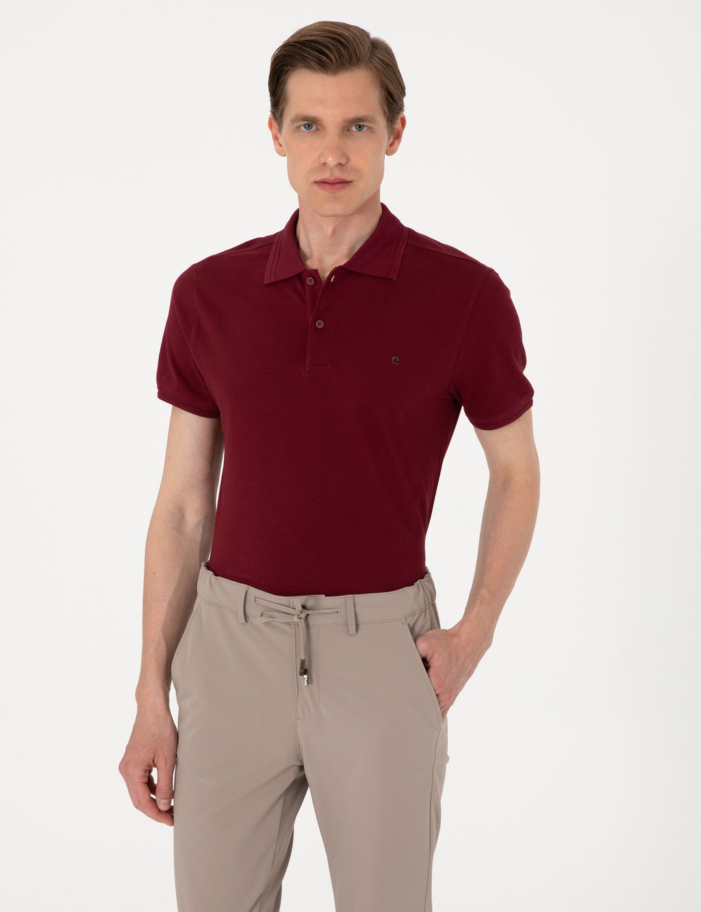 Bordo Slim Fit %100 Pamuk Polo Yaka Basic Ti__rt