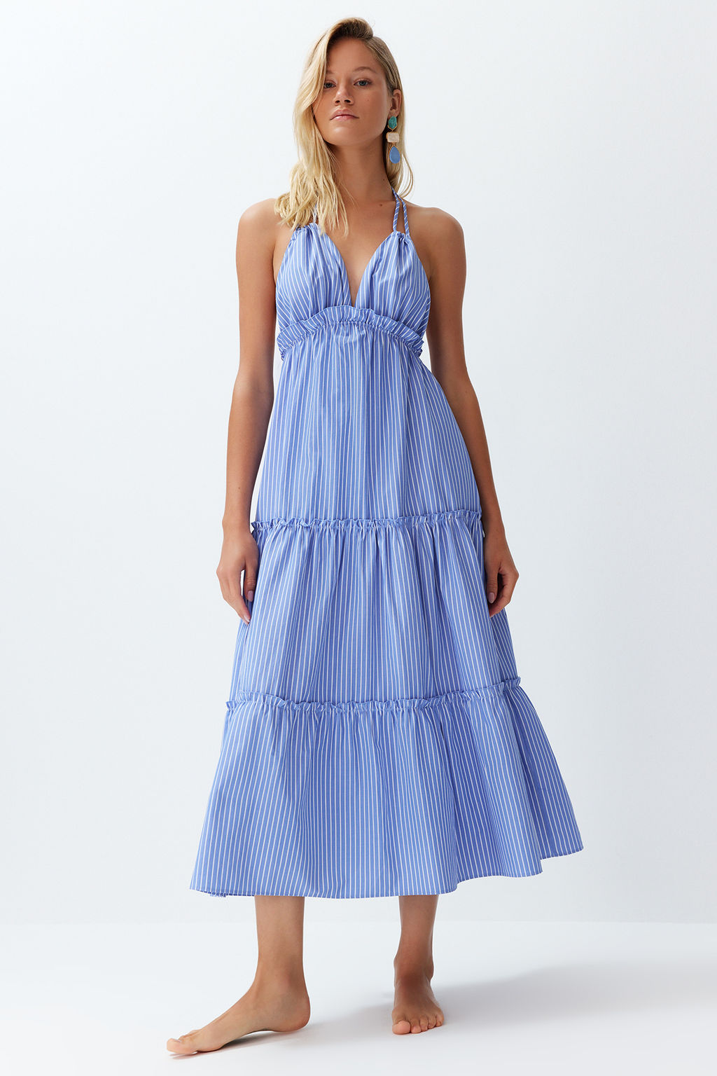 TRENDYOLMILLA Maxi Cizgili Dokuma F?rf?rl? Plaj Elbisesi TBESS24EL00091  фото 7