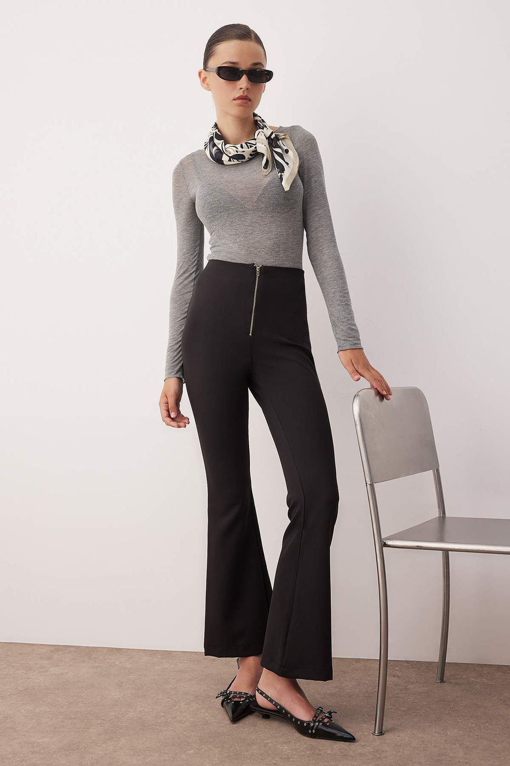 Siyah Flare Fermuar Detayl? Bootcut Pantolon TWOAW26PL00049