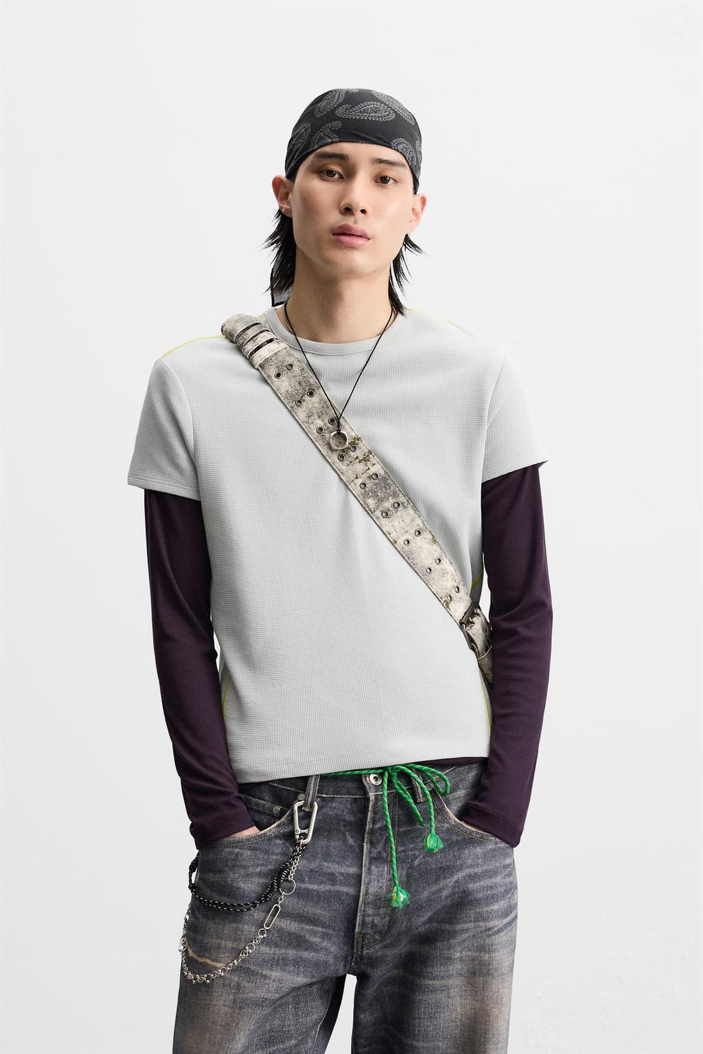 CHECK TEXTURED CROPPED FIT T-SHIRT - Zara фото 2