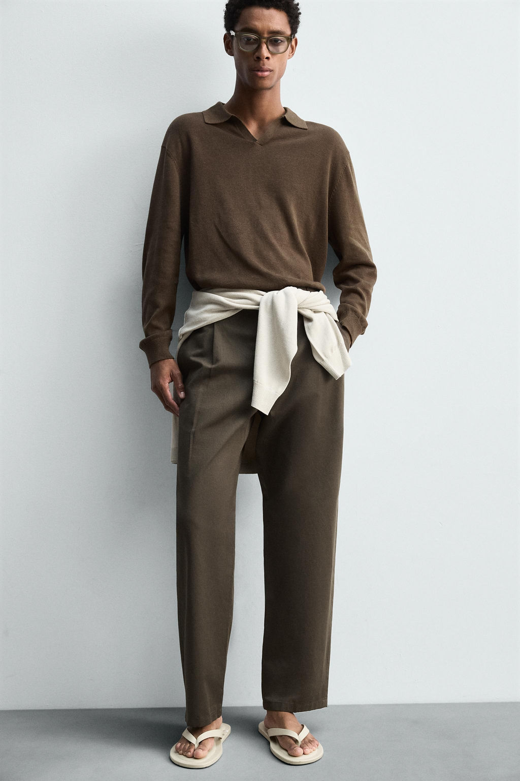 COTTON/LINEN PLEATED TROUSERS - Zara фото 6