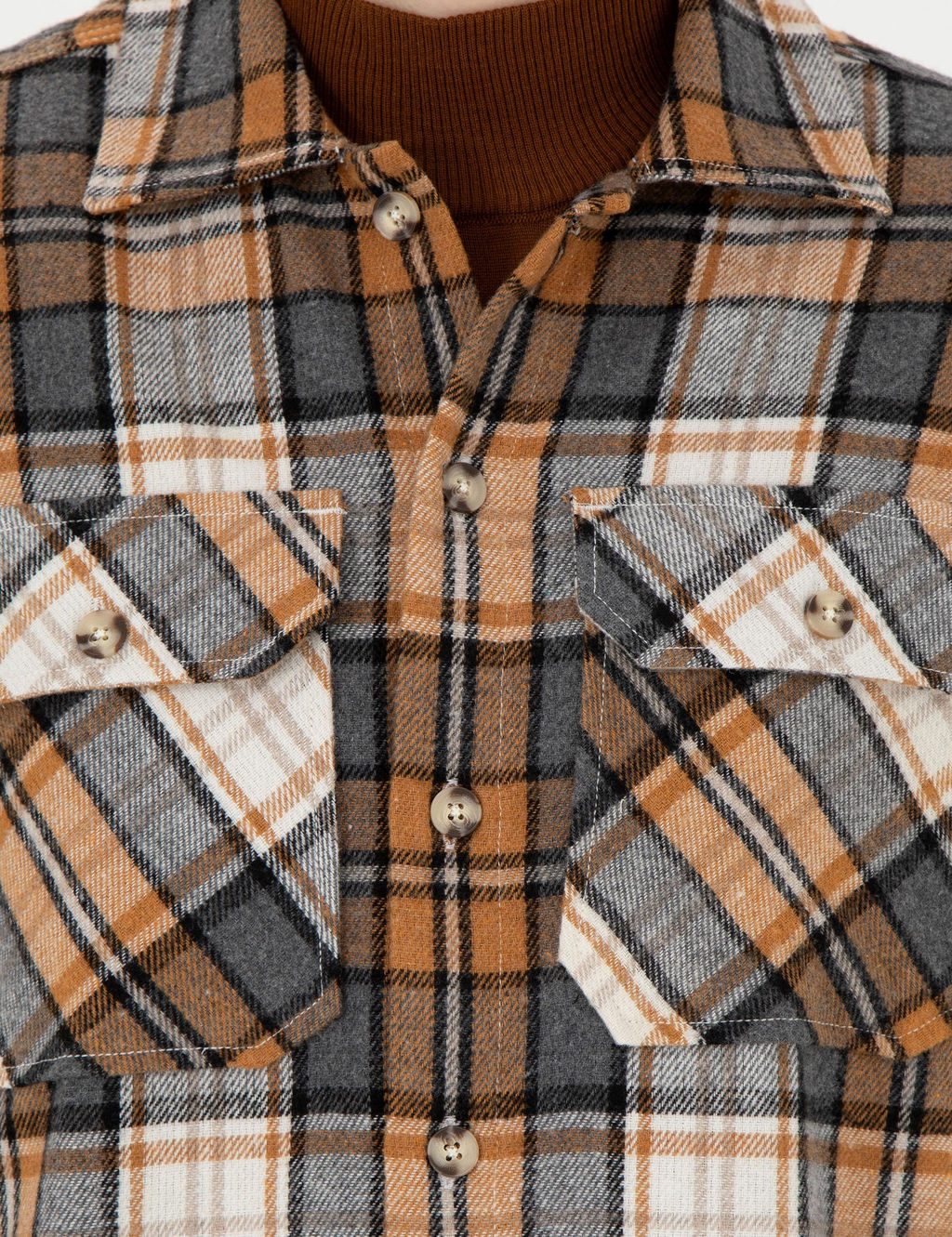 A__k Kahverengi Oduncu Oversize Uzun Kollu G_mlek