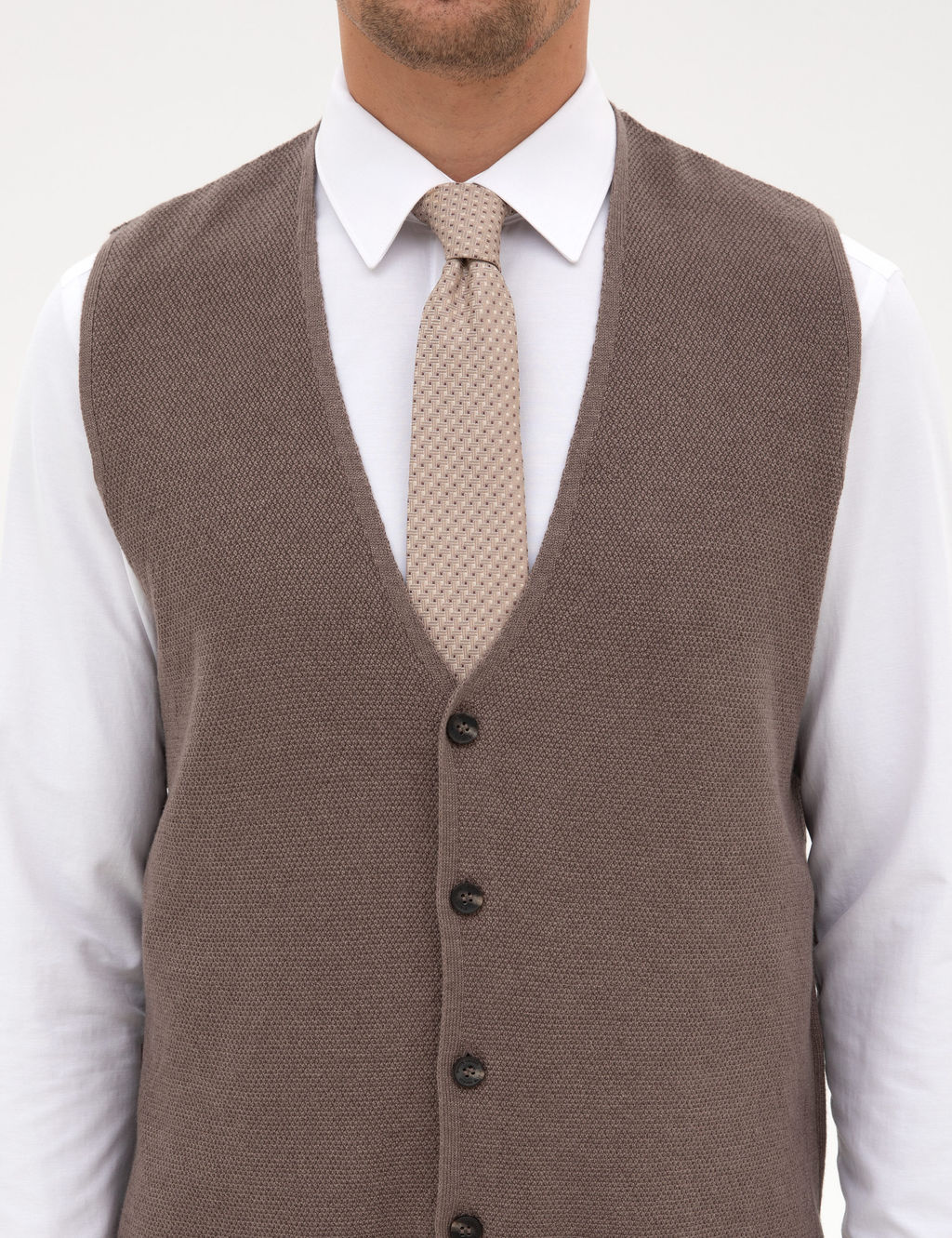 Vizon Melanj Slim Fit V Yaka Triko Yelek