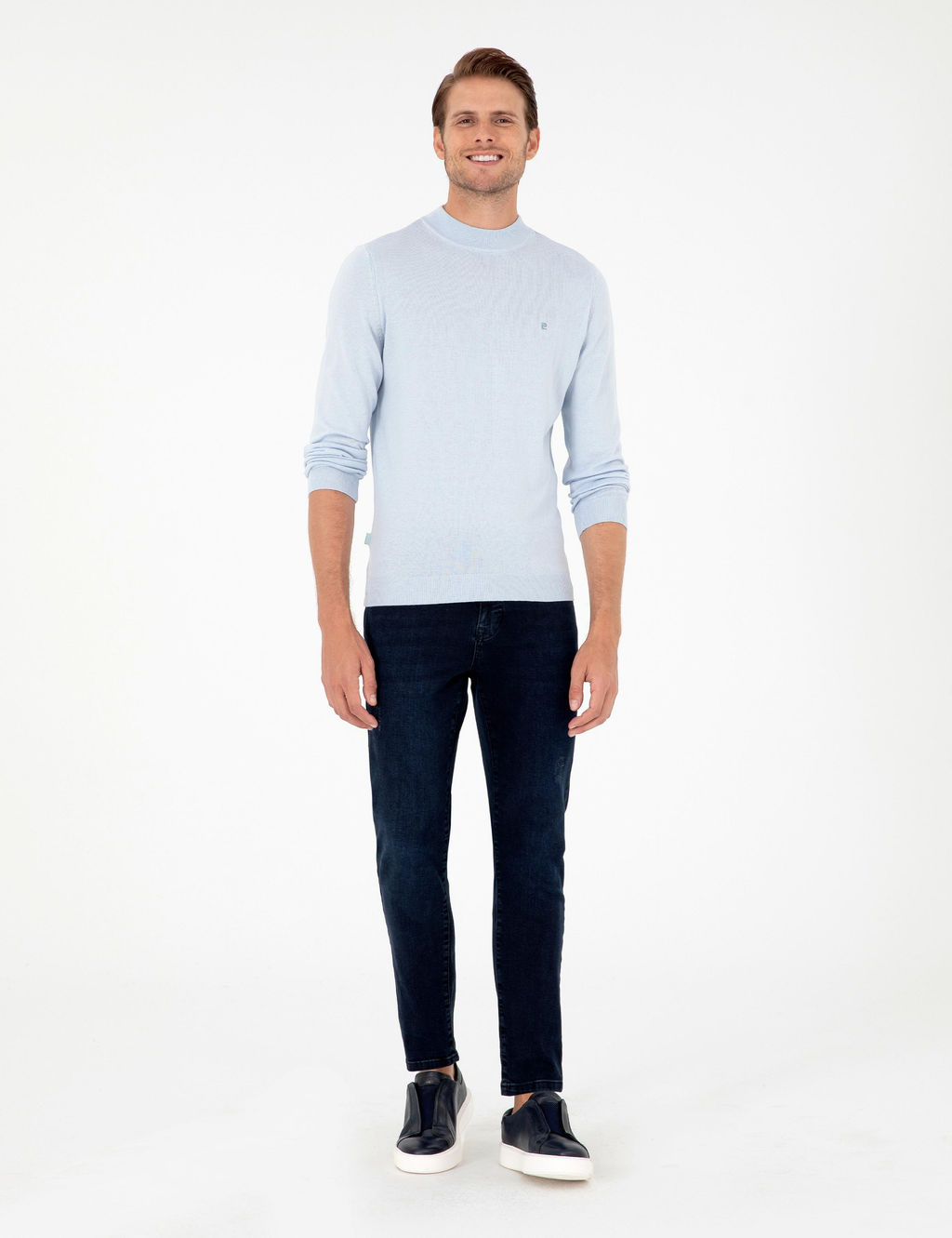 A__k Mavi Slim Fit Yar_m Bal_k__ Yaka Basic Triko Kazak - Pierre cardin фото 4