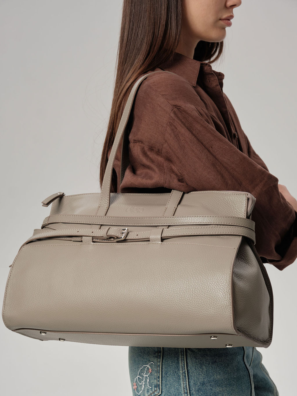 Кожаная сумка Rumi DBR 31152 серо-коричневый