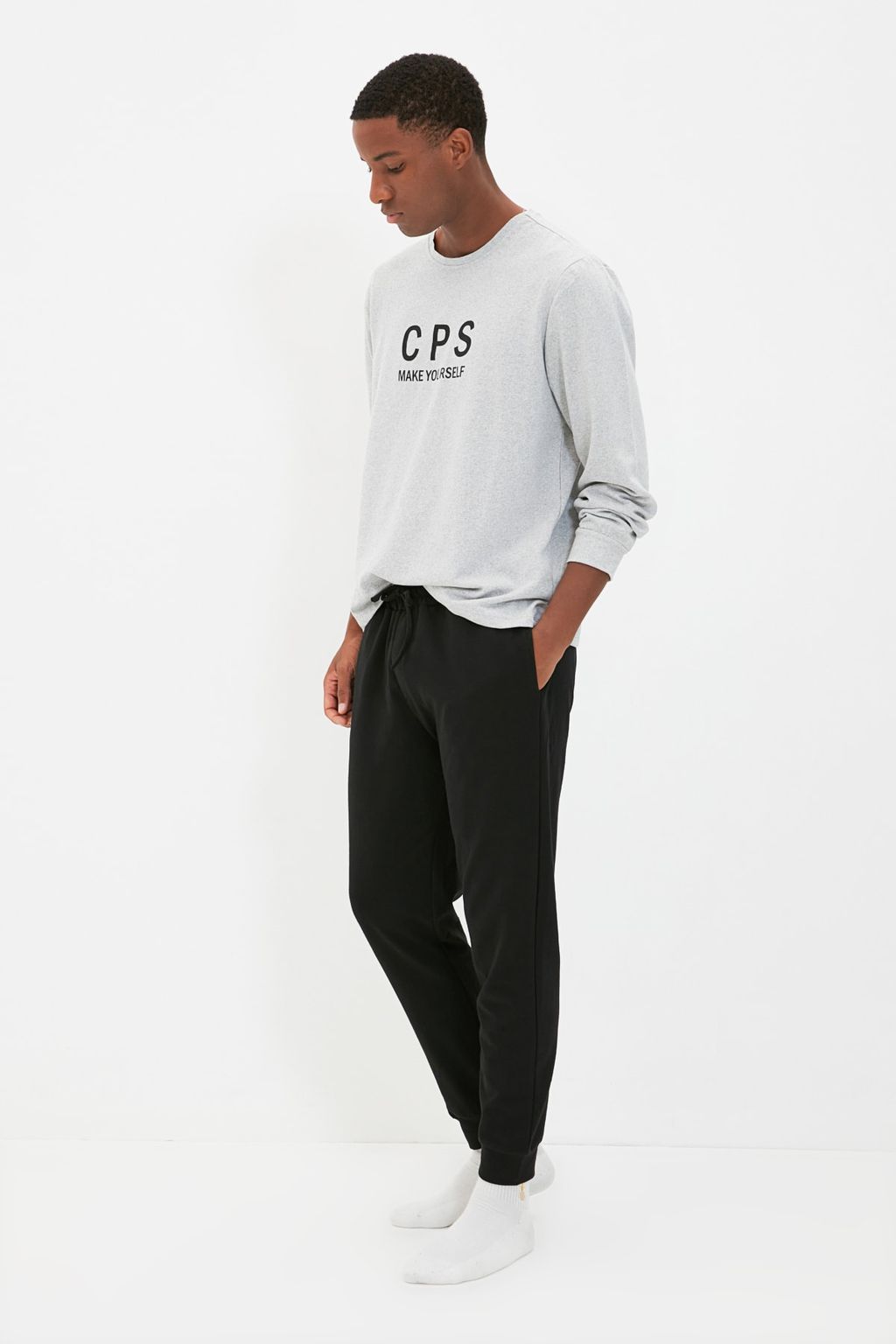 TRENDYOL MAN Siyah-Gri Regular Fit Bask?l? Pijama Tak?m? TMNAW22PT0505 - Trendyolmilla фото 4