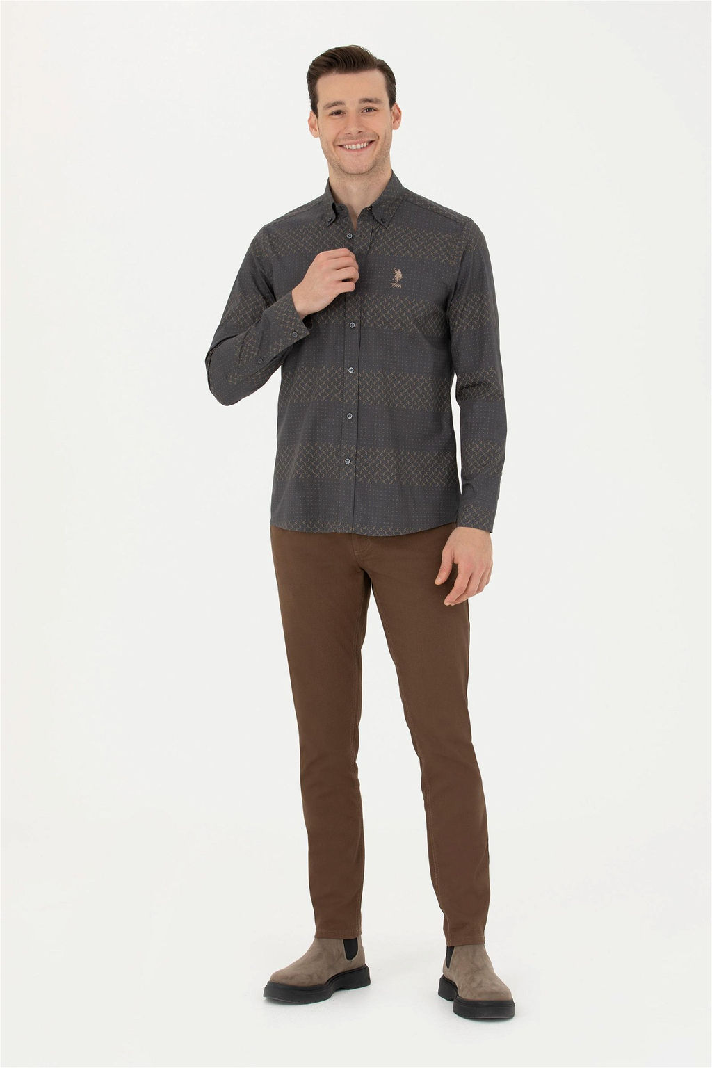 Мужская рубашка антрацитового цвета с длинным рукавом Неожиданная скидка в корзине - U.s. polo assn фото 4