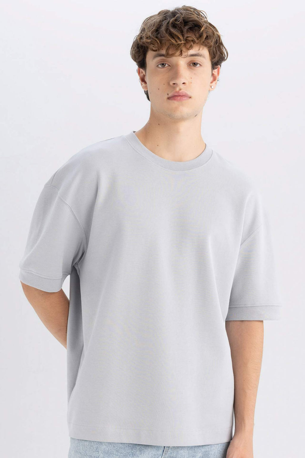 Loose Fit Bisiklet Yaka Ag?r Kumas Pamuklu K?sa Kollu Basic Duz Tisort - Defacto фото 2