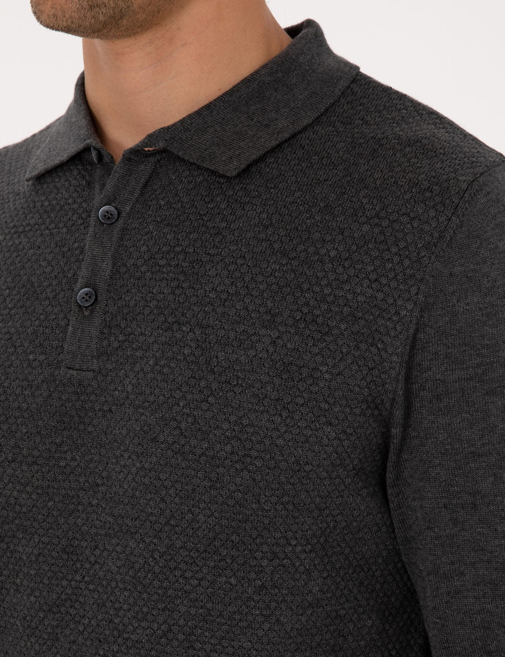 Antrasit Melanj Slim Fit Polo Yaka D__meli Triko Kazak - Pierre cardin фото 7