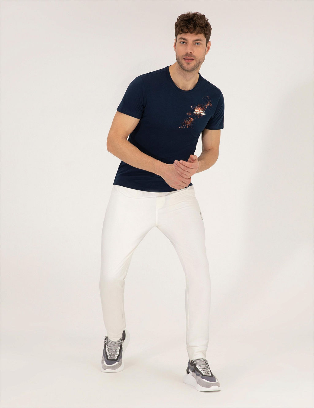 Lacivert Slim Fit Bask_l_ Bisiklet Yaka Ti__rt - Pierre cardin фото 4