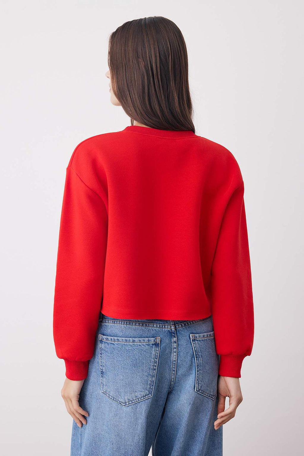 K?rm?z? Kal?n Ici Polarl? Bisiklet Yaka Crop Orme Sweatshirt TWOAW26SW00093