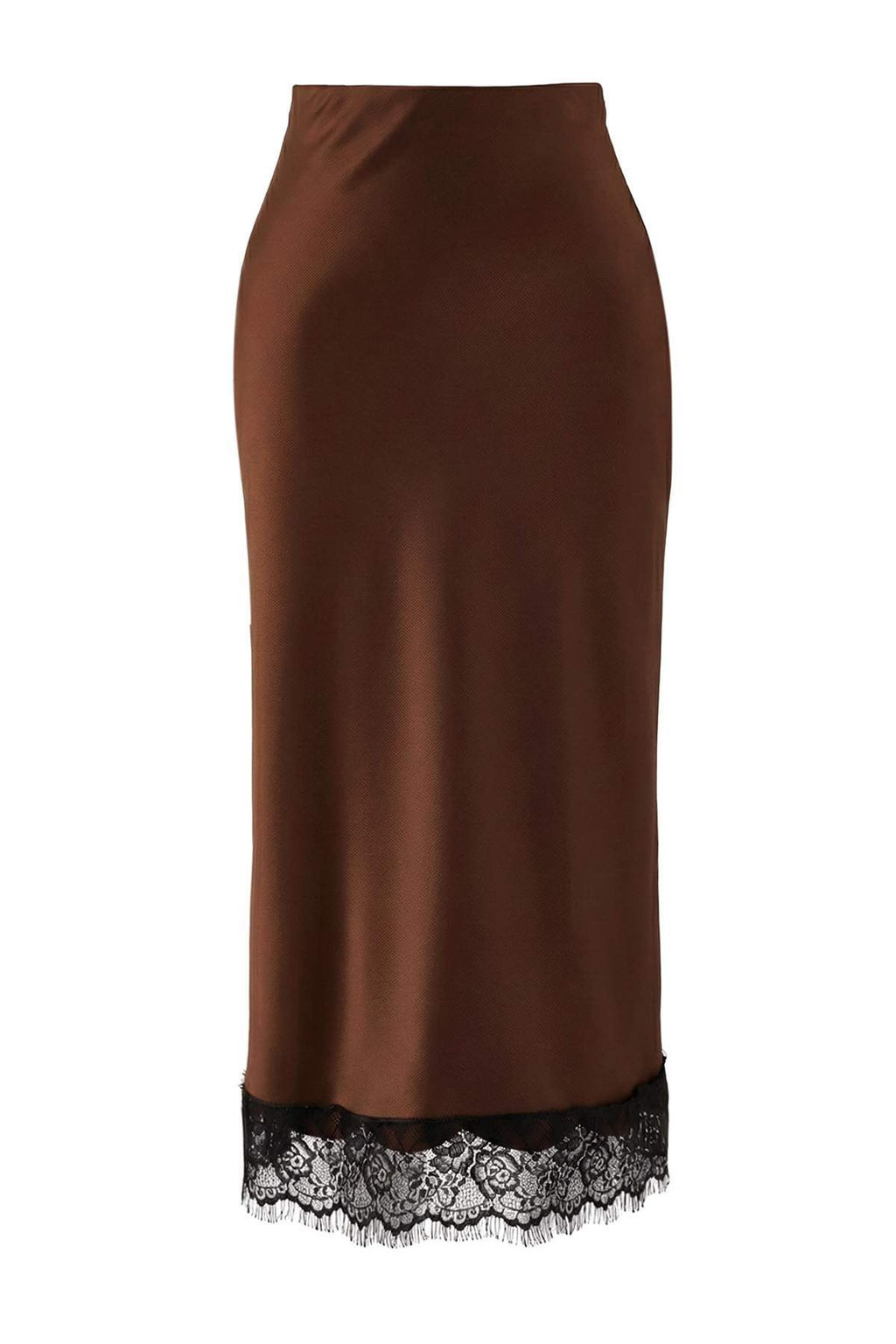 Kahverengi Dantel Detayl? Midi Boy Saten Etek TWOAW26ET00169