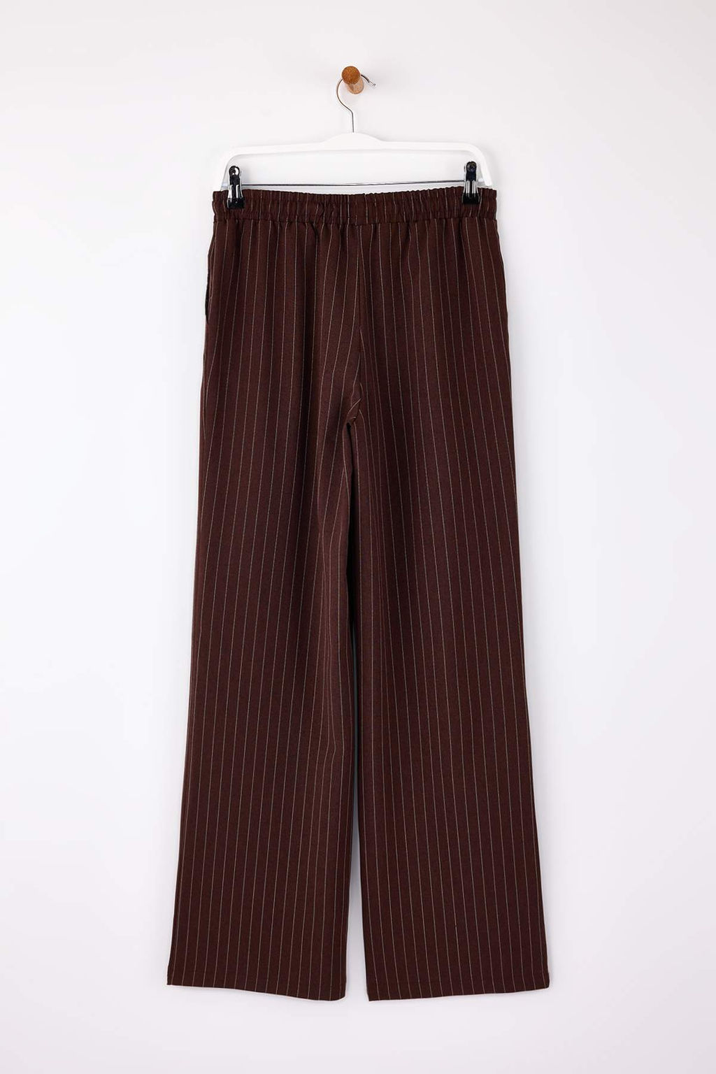 Kahverengi Stoperli Cizgili Straight/Duz Kesim Beli Lastikli Pantolon TWOSS26PL00021 - Trendyolmilla фото 2