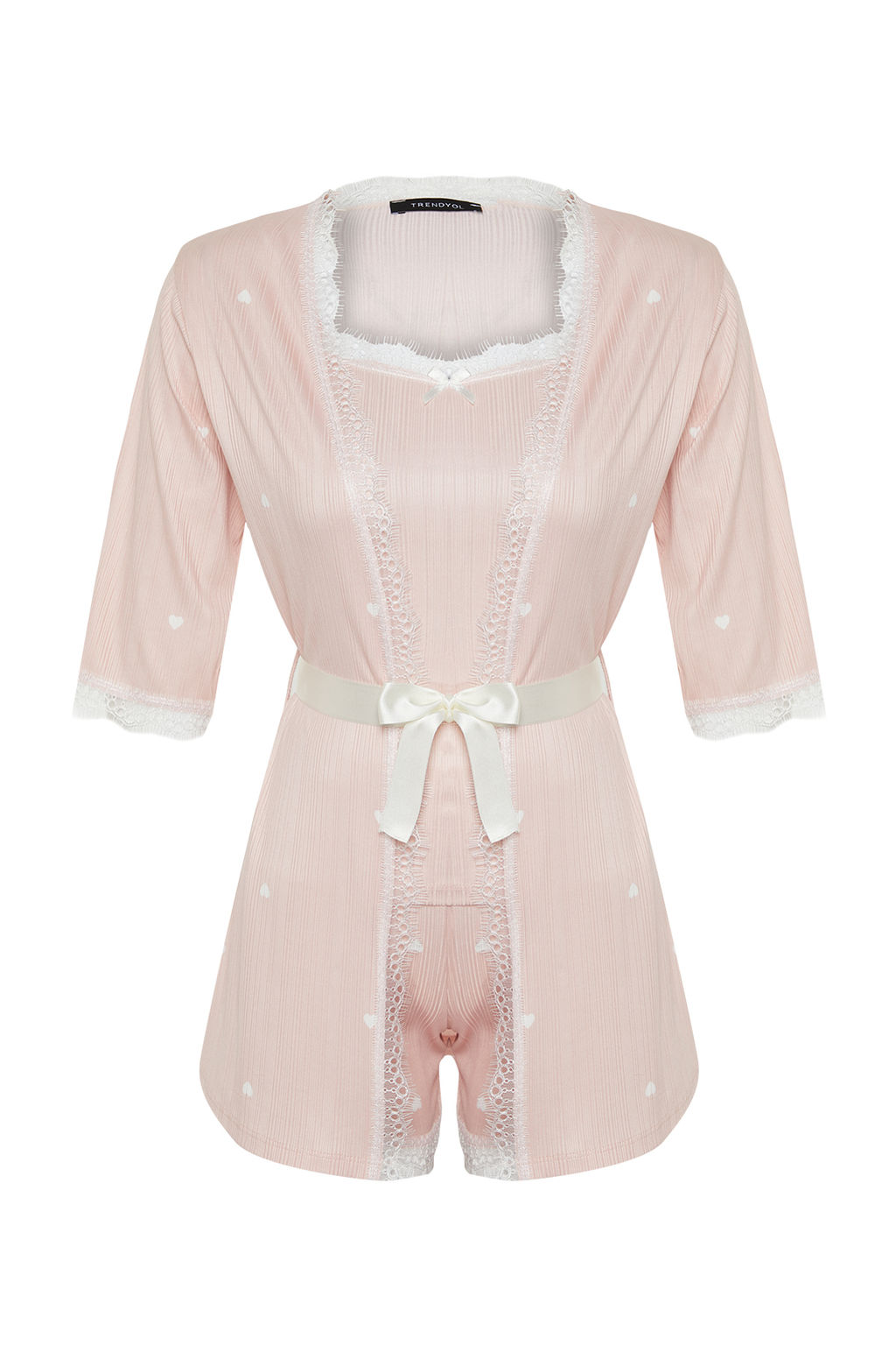 Trendyolmilla Pembe 5li Kusakl? Kurdele/Fiyonklu Fitilli Sortlu Orme Sabahl?kl? Pijama Tak?m? THMSS24PT00380  фото 13