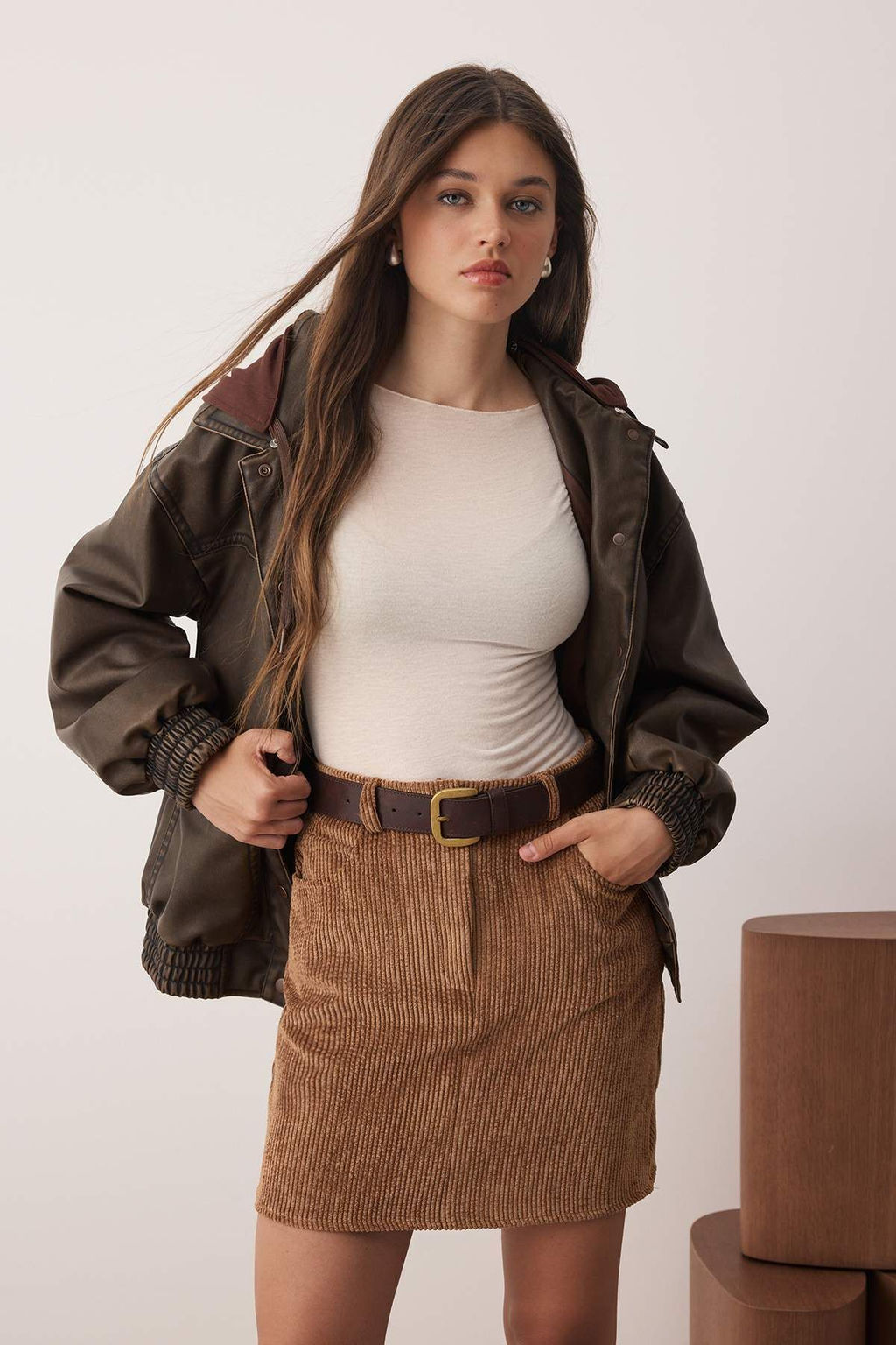 Kahverengi Kalem Fitilli Kadife Dokuma Mini Etek TWOAW26ET00053 - Trendyolmilla фото 2