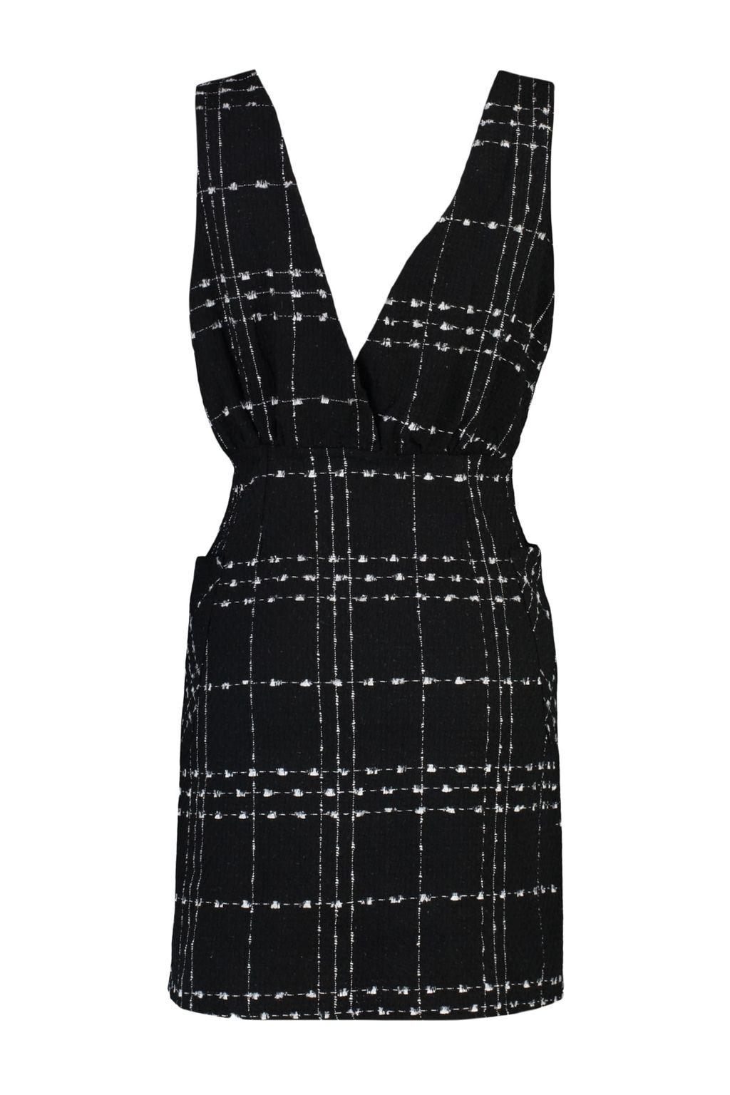 TRENDYOLMILLA Ekru Ekose / Kareli V Yaka Mini Dokuma Jile Elbise TWOAW21EL0319 фото 8