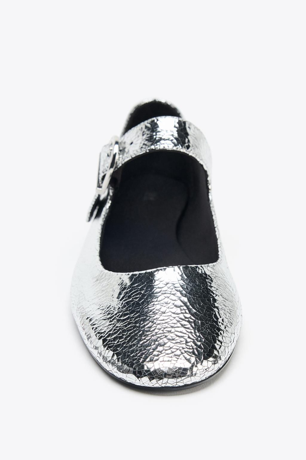 METALLIC LEATHER-EFFECT BALLERINAS - Zara фото 5