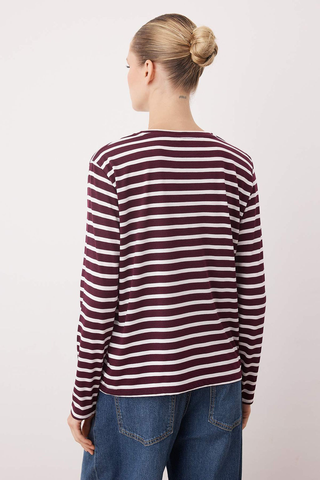 Murdum-Ekru Cizgili Regular/Normal Kal?p Basic Bisiklet Yaka Orme T-Shirt TWOAW23TS00002