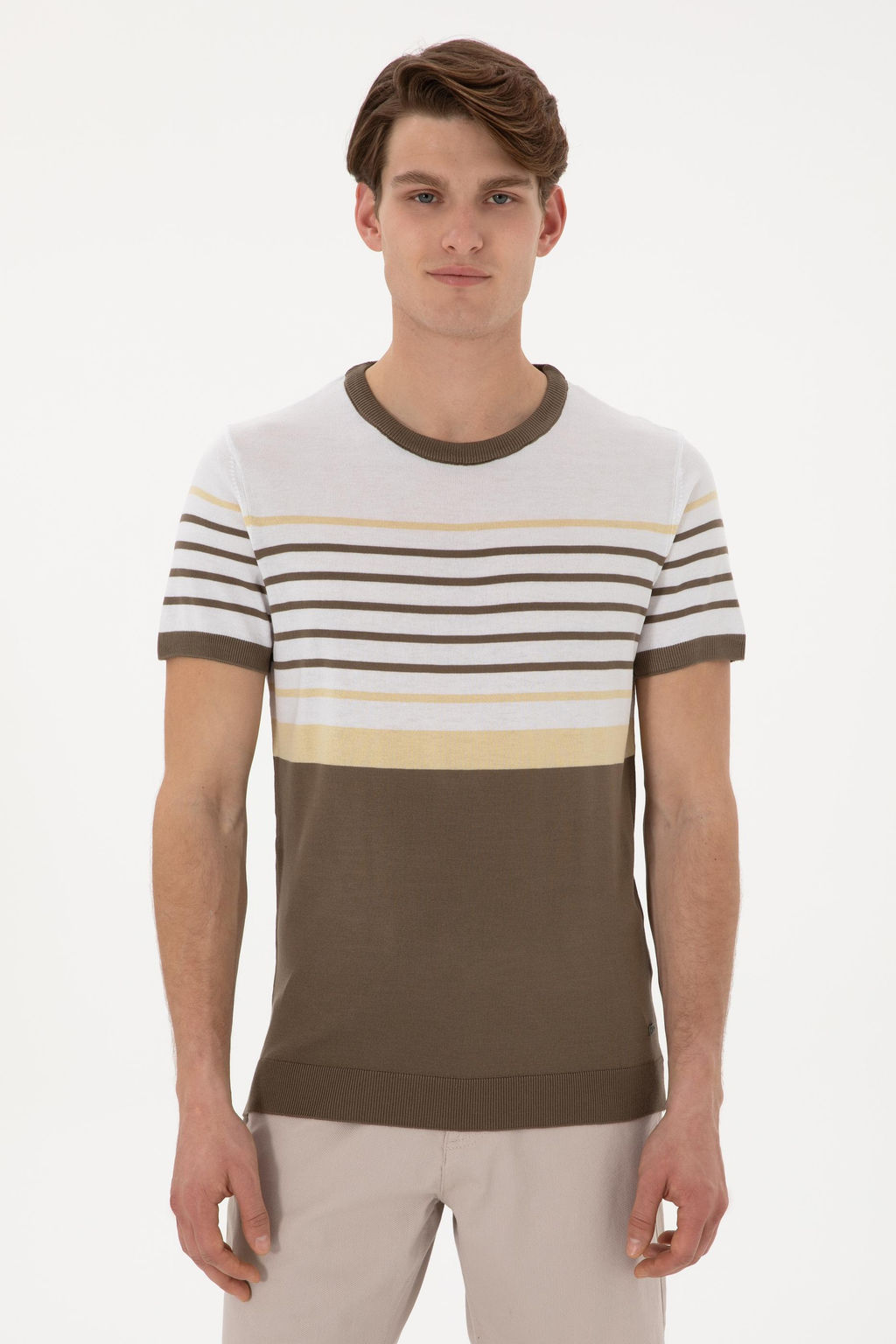 Erkek Slim Fit Bisiklet Yaka Vizon Ti__rt Sepette S_rpriz _ndirim